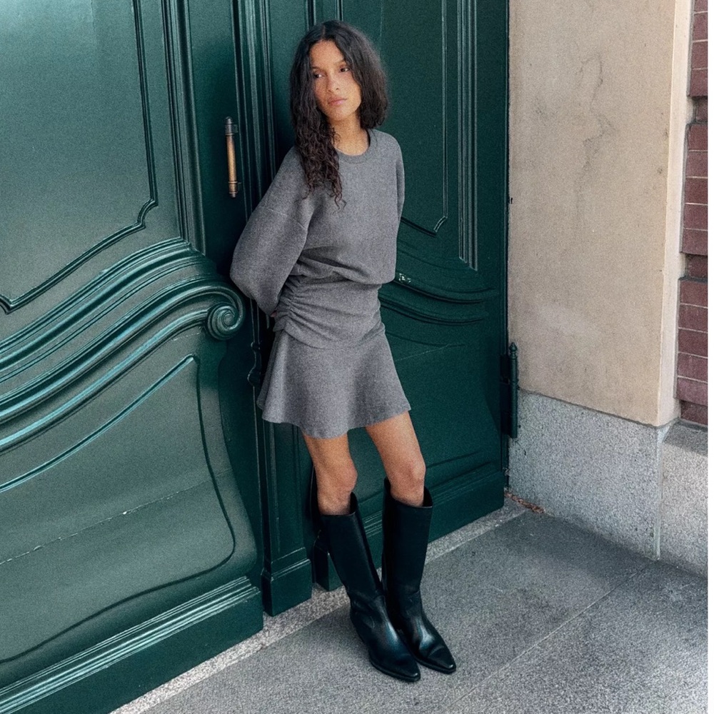 New Zara Soft Sash Dress in grey